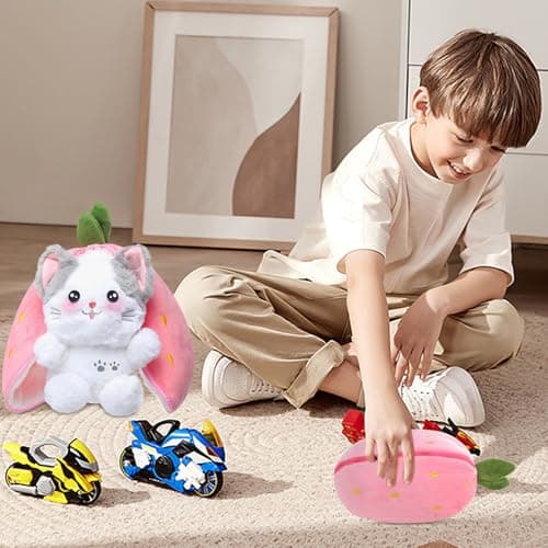 MIAODAM Easter Cat Toys, Stuffed Cat Plush, Kawaii Squishy Cute Strawberry Turn Into Cat Plush, Funny Plushies Toy for Kid & Adult (Strawberry Cat, 11.8inch) - Thumbnail 6