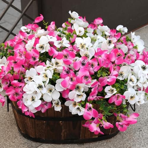 Vemander Artificial Flowers for Outdoor, UV Resistant Fake Silk Pansies Flowers, Realistic Faux Plants for Outside Indoor Porch Patio Window Box Planter Home Decor (16, White Pink) - Image 1