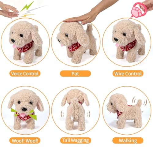 GOBRILLFUN Interactive Walking Plush Puppy Toy Dog, Remote Control Electronic Robot Dog Realistic Wagging Tail, Rich Grooming Set, Gift Toy for Girls & Boys, Kids Age 3, 4, 5, 6 (Accessories Updated) - Thumbnail 2