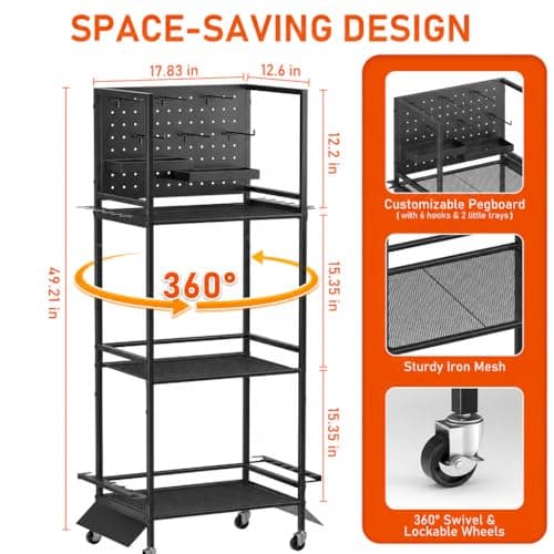 GloCryp 3-Shelf Fishing Pole Holders for Garage, Fishing Rod Holder Up to 12 Rods，Rolling Fishing Storage Cart for Tackle Box & Accessories, Fishing Gifts for Men - Thumbnail 3