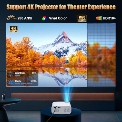 XENPONAD Mini Projector, Portable Smart Projector with Android 13 WiFi Bluetooth 5.2, 1080P 4K Decode Outdoor Movie Projector Auto Keystone Dolby Audio, 150" Home Cinema for Bedroom Camping TV Stick - Thumbnail 6