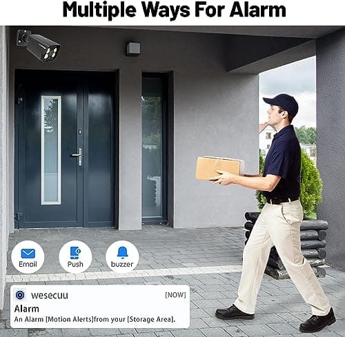 4K Security Camera System, 4pcs 2K PoE Wired Turret Cameras with Human Detection and 2 Way Talk, Color Night Vision, 8MP 4CH NVR with 1TB Hard Drive for 24/7 Local Recording, No Subscription (Black) - Thumbnail 2