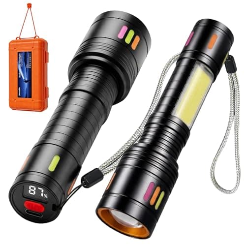 Jercoda Flashlight Rechargeable,Aluminum Handheld Rechargeable Flashlight High Lumens for Home & Outdoor,1000 Lumens Led Flashlight with COB Light & LCD Display,IPX4 Waterproof Tactical Flashlight - Image 1