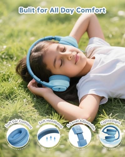awatrue Kids Headphones, 74/85/94dB Volume Limiter, Foldable Wired Over Ear Headphones for Travel, 3.5mm Jack, Toddler Headphones for School, Chromebook, iPad, Tablet, Green - Thumbnail 4
