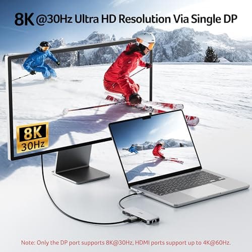 Acer Laptop Docking Station 3 Monitors, 11-in-1 USB C Docking Station with 8K DP, HDMI 4K@60Hz, 10Gbps Data, 1 Gbps Ethernet Hub, 100W Power Delivery, SD/TF, USB C Hub Multiport Adapter for Laptop - Thumbnail 5