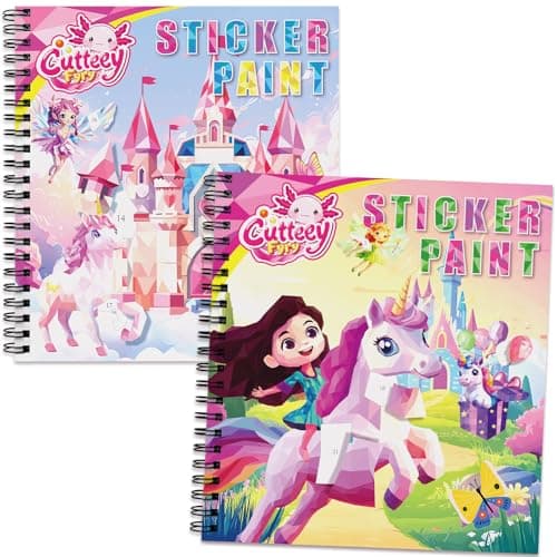 CutteeyFyry 2PCS Paint by Number Sticker Book Travel Activities Essentials for Girls Kids Ages 4-10 Road Trip & Airplane Toys & Long Car Rides, Birthday Present, Preschool Classroom Party Gifts - Image 1