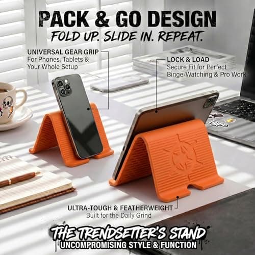 Adjustable Foldable Silicone Phone Stand, Yellow, with Charging Port, Non-Slip Desk Holder for iPhone, Samsung, Tablets - Thumbnail 6