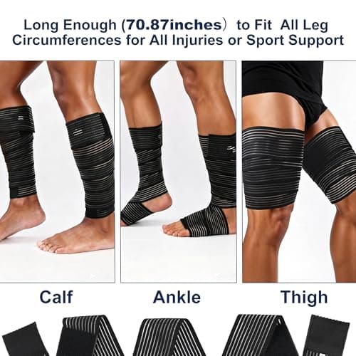 Wrap Around Calf Brace, Adjustable Elastic Bandage Sleeve for Lower Legs, Thigh, Ankle, Compression Sleeves Support for Varicose Veins, Edema, Swelling, Soreness, Shin splints, 1 Pair Calf Guards 70.87″‌ Black - Thumbnail 4