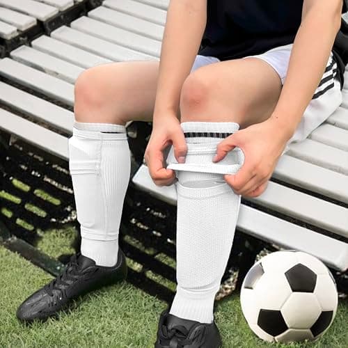 ATHCISE 2 Pairs Kids Youth Soccer Shin Guard Sleeves with Optimized Insert Pocket, Shin Pad Compression Sleeves for 3-15 Years Old Boys Girls Child Teens for Soccer Sport - Thumbnail 4