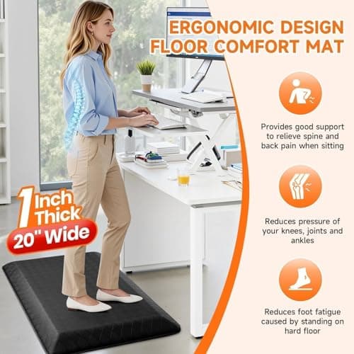 StepRite 1” Thick Kitchen Mats for Floor, Anti Fatigue Kitchen Rugs, Non-Slip,Heavy Duty Water Resistant Kitchen Rug, Standing Desk Mat for Friends, Family, Home, Kitchen, Office (32" x 20", Black) - Thumbnail 6