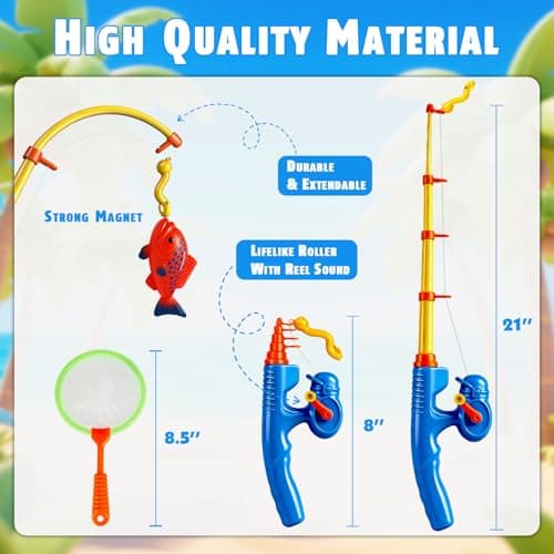 CozyBomB™ Magnetic Fishing Toys Game Set for Kids | Water Table Bathtub Kiddie Pool Party Pole Rod Net, Outdoor Plastic Floating Fish, Toddler Bath Color Ocean Sea Animals Birthday Gift Age 3-5 6 4-8 - Thumbnail 3