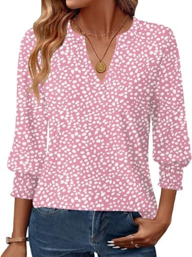 GKBK Womens 3/4 Sleeve Shirts V Neck Dressy Casual Spring Summer Blouses with Smocked Cuffs - Image 1