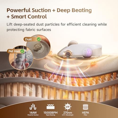 CREATULIZE X1 Robot Bed Vacuum, Automatic Mattress Vacuum Cleaner with Intelligent Path Planning, UV-C Light, HEPA Filter, One-Click 100% Dust & Pet Hair Removal for Bed, Mattress, Sofa, Carpet - Thumbnail 6