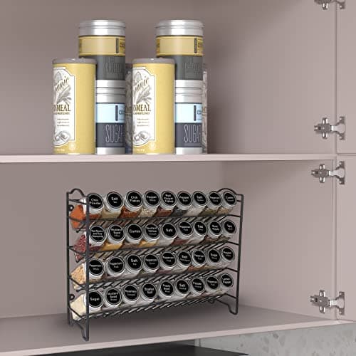 SWOMMOLY Spice Rack Organizer with 36 Empty Square Spice Jars, 396 Spice Labels with Chalk Marker and Funnel Complete Set, for Countertop, Cabinet or Wall Mount, Black - Thumbnail 2