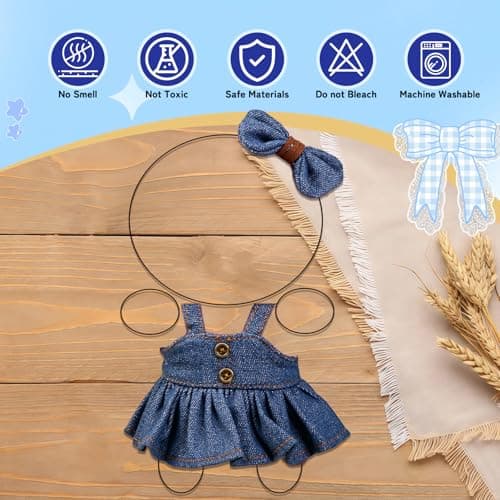 2PCS Doll Clothes Set Denim Overalls Skirt and Striped Shirt Outfit for 15 16 17cm 4 Inch Blind Box Dolls - Thumbnail 6