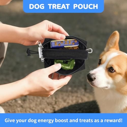 VOXGET Dog Poop Bag Holder for Leashes, Puppy Treat Pouch Carrier with 2 Zipper Pockets and Clip for Pets Doggy Training, Dog Waste Bag Dispenser with 1 Roll Poop Bags for Walking Accessories (Black) - Thumbnail 6