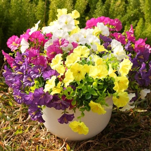 Fanfantoey Artificial Silk Morning Glory Faux Flowers for Porch Patio Gardens Home Decor, 4 Mixed - Thumbnail 2