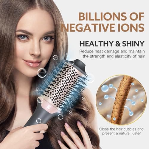 2-in-1 Blow Dryer Brush & Hair Straightener, Ionic & Ceramic Thermal Brush with Adjustable Heat & Cool Shot, 110000 RPM Motor High-Speed Motor for Frizz-Free, Smooth & Voluminous Hair, Gray - Thumbnail 4