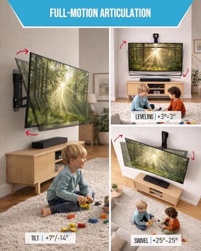 Motorized Fireplace TV Wall Mount for 32 to 75 inch Screen up to 88 lbs, Drop Down TV Mount Height-Adjustable, Black - Thumbnail 3