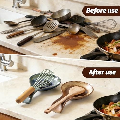 Spoon Rest for Kitchen Stove Top, 8 In Ceramic Large Cooking Spoon Holder for Kitchen Countertop Dishwasher Safe and Heat-Resistant Utensil Rest, Modern Farmhouse Decorative Retro Yellow - Thumbnail 4