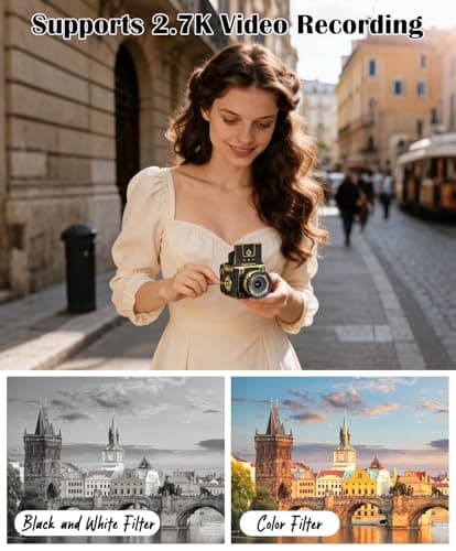 EJXHKNF 2.7K Digital Camera, Portable Vintage Digital Camera for Vlogging, Retro Cameras for Photography, Compact Point and Shoot Digital Camera for Teens, Kids & Beginners, Digital Video Camera Black - Thumbnail 5