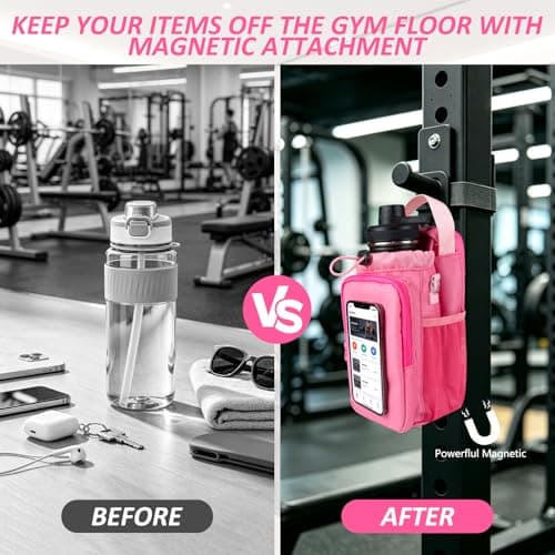 JACZZO Magnetic Gym Bag, Water Bottle Holder,Hands-Free Phone Mount,Gym Gifts for Women and Men (Pink) - Thumbnail 3
