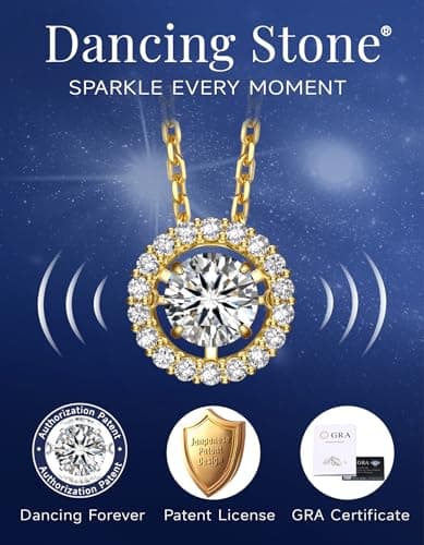 MomentWish Floating Necklace for Women, 0.5 Dancing Moissanite Necklace for Her, Gold Plated 925 Sterling Silver Pendant Anniversary Birthday Christmas Gift for Wife Mom Girlfriend-Halo - Thumbnail 3
