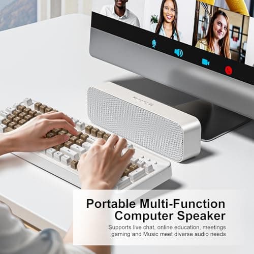 Computer Speaker for Desktop,Rechargeable PC Speaker,Small Computer Soundbar with Stereo & Bass,3.5mm Aux-in,Bluetooth,TF Port,Loud Volume for Web Conferences,Teacher,Music (White) - Thumbnail 5