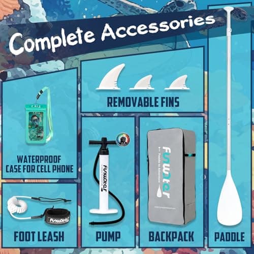 FunWater 10'6×33"×6" Inflatable Stand Up Paddle Board with Premium SUP Paddleboard Accessories, Wide Stable Anti-Slip EVA Deck,Paddle Boards for Adults & Youth of All Skill Levels - Thumbnail 5