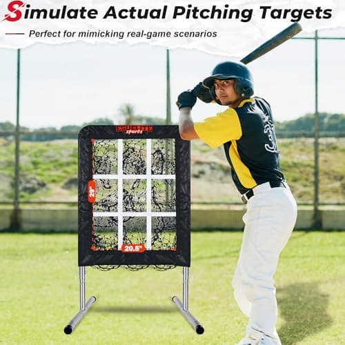 Heavy-Duty 9 Hole Baseball & Softball Pitching Net with Strike Zone Target - Adjustable Portable Design for Training, Includes 4 Stakes & 2 Sandbags（Black） - Thumbnail 3