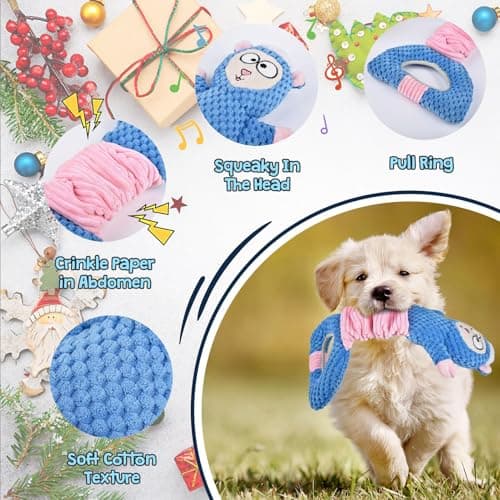 Uadonile Dog Squeaky Toys, Sheep Crinkle Plush Stuffing Dog Toys for Puppy Teething，Tug of War Dogs Toy to Keep Them Busy for Small, Medium and Large Dogs (Blue) - Thumbnail 3