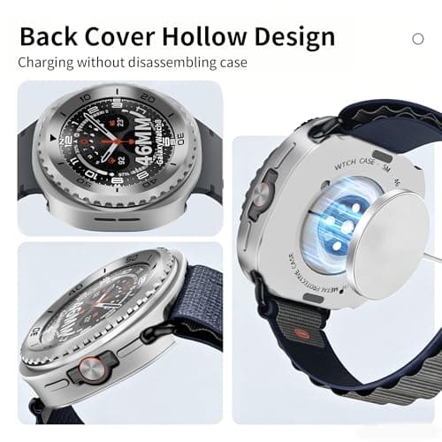 SDOCEBF for Samsung Galaxy Watch 8 Classic 46mm, Rotatable Metal Bezel Case, Slim Shockproof Bumper with Back Cover, Silver/Black - Thumbnail 4