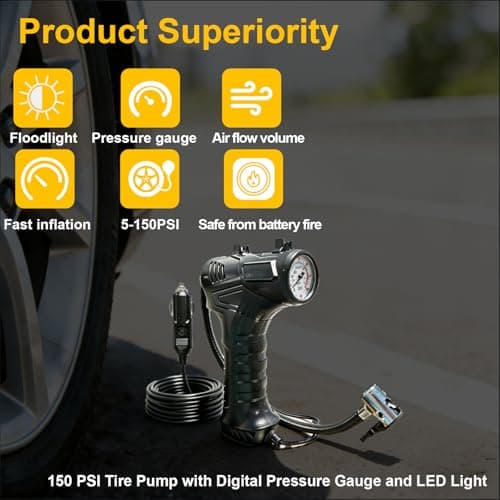 LONLEEYU Portable Air Compressor, 12V DC Tire Inflator - Thumbnail 4