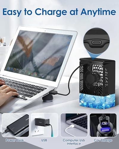 Portable Air Conditioners，Upgraded Portable AC Small Air Conditioner Personal Air Cooler Mini Evaporative Cooler 3 Wind Speed Portable Small AC with 7 Night Light for Room Home Bedroom Office - Thumbnail 5