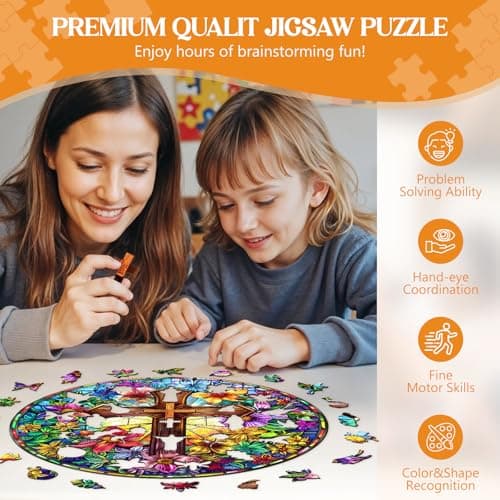 Wooden Puzzles for Adults, Stained Glass Cross Wood Puzzles Adult, Unique Animal Shaped Wooden Jigsaw Puzzle, Birthday Gifts for Friends/Family/Puzzle Lovers, Home Decor(S-8.5 * 8.5in 100pcs) - Thumbnail 4