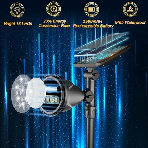 ROSHWEY Solar Outdoor Lights, Waterproof Solar Yard Lights 600LM Spot Light Outdoor for Tree Pathway Walkway Driveway Patio (Cool White, 4Pack) - Thumbnail 5