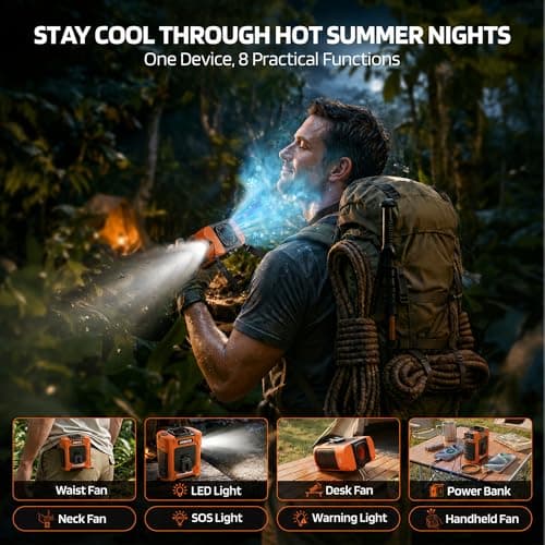 AMKEN Waist Fan, 10000mAh Rechargeable Belt Clip Fan, 59ft/s Airflow, 6-Speed 18500RPM Wearable Cooling with Bottom Air Intake, LED SOS Warning Light, Charge 2 Phones for Jobsite Camping - Thumbnail 5