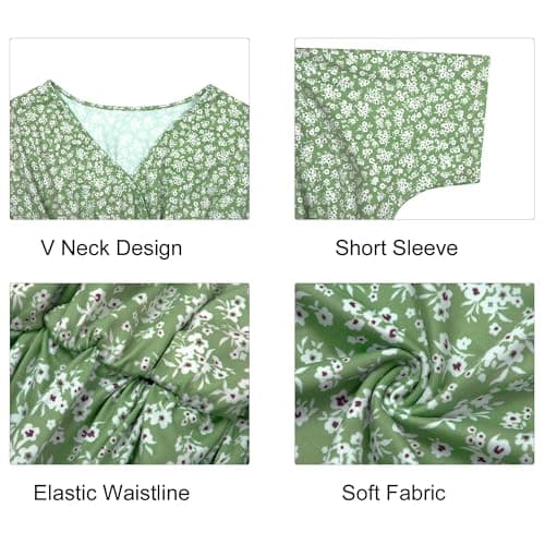 Nursing Dress for Women Breastfeeding Dresses - Maternity Nursing Dress V Neck Flowy Boho Floral Vacation Dress Green - Thumbnail 6