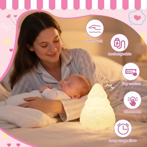 loatme Night Light for Kids, Rechargeable Dimmable Silicone LED Nightlight with 7 Colors, Baby Nursery Night Lamp, Touch Squishy Lamp, Cute Gifts for Girls, Boys, Toddler Room Decor, Christmas Tree - Thumbnail 3