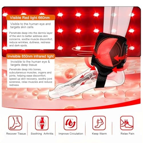 Cordless Red Light Therapy for Ankle Massager Heating Pad, 660nm Red & 850nm Near Infrared Light Therapy Wrap with Vibration & Heat, 3000mAh Rechargeable for Ankle Wrist Foot Arch Comfort (Black) - Thumbnail 4