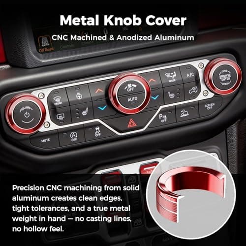 DIAMOOKY 12PCS Metal Button Knob Cover for Jeep Wrangler JL JLU 2018-2023 & Gladiator JT Accessories Window Switch Button Cover Volume Radio Headlight Switch Knob Cover Dashboard Air Vent Cover (Red) - Thumbnail 5