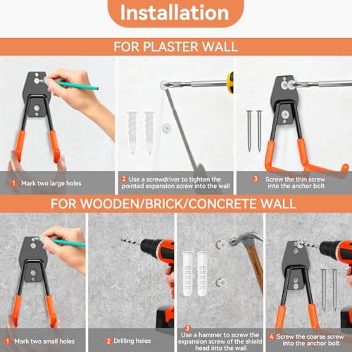 Shineeshi 22Pack Garage Hooks Heavy Duty Utility Steel Garage Storage Hook Organization Wall Mount Hooks for Hanging Bike, Ladder and Garden Tools - Thumbnail 6
