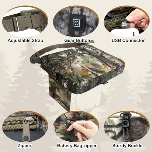 MDSTOP Heated Hunting Seat Cushion, Waterproof Seat Pads for Tree Stand & Ladder Stand, for Hunting, Ice Fishing, Hiking, Camping, Battery Included (Camo) - Thumbnail 5