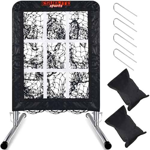 Heavy-Duty 9 Hole Baseball & Softball Pitching Net with Strike Zone Target - Adjustable Portable Design for Training, Includes 4 Stakes & 2 Sandbags（Black） - Image 1