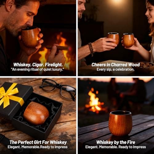 Wooden Whiskey Glass Gifts For Men - Charred Wood Bourbon Whiskey Glasses,Charred Old Fashioned Glass, Bourbon Gift for Dad or Boyfriend on Father's Day, Birthday, Christmas, Thanksgiving (2 Pack) - Thumbnail 6