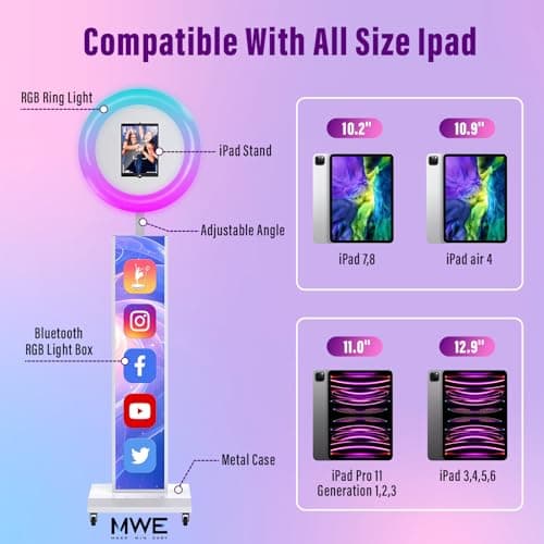 JIYANG Portable Photo Booth Compatible with Any Ipad,Photo Booth Stand Shell with ChackTok PhotoBooth VIP 2 Month Member and Flight Case,Free Custom Logo,Perfect for Parties,Wedding and Events(White) - Thumbnail 2