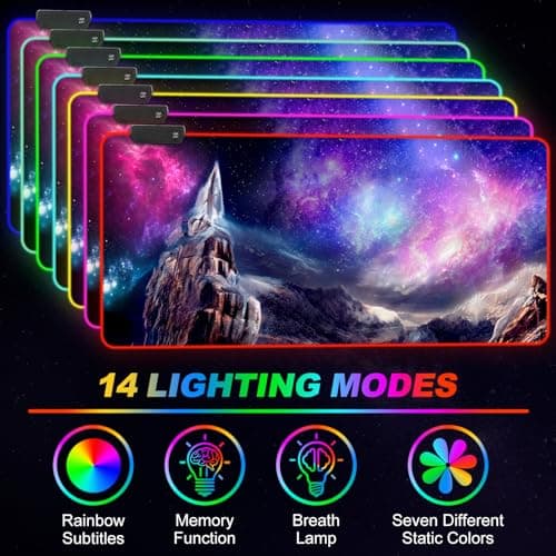 ARTSO RGB Gaming Mouse Pad, Large Extended Soft Led Mouse Pad with 14 Lighting Modes 2 Brightness, Water Resist Keyboard Pad, Computer Mousepads Mat 35.4x15.7inch, Starry Mountains - Thumbnail 4