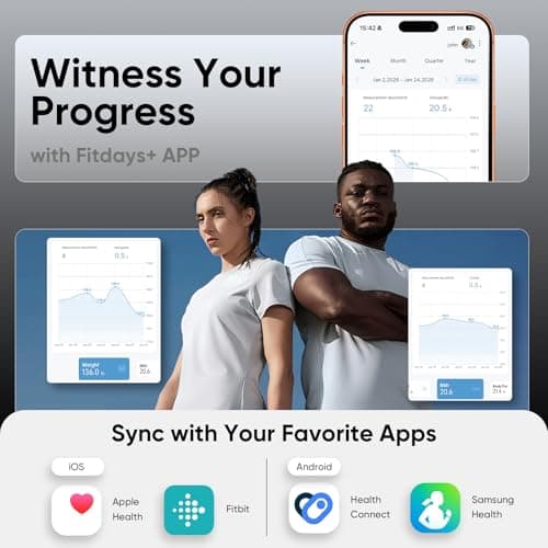 YUHUO Smart Scale for Body Weight, 8-Electrode Dual-Frequency BIA Digital Bathroom Scale with Full Body Composition Analysis for BMI, Body Fat, Muscle Mass, Segmental Analysis, 28 Metrics in APP - Thumbnail 6