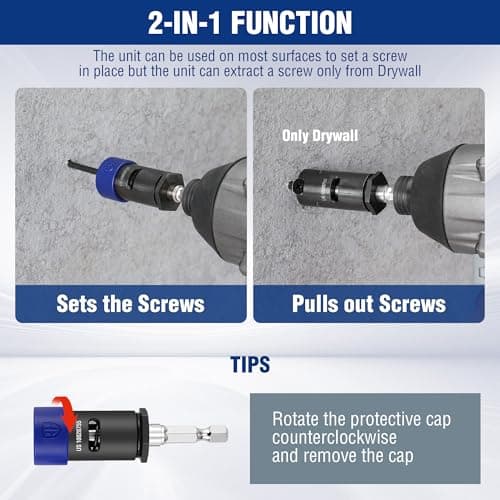 WORKPRO Drywall Screw Setter/Extractor Impact Bit Holder, Fits Any Standard 1/4” Driver, Comes with 5*Protective Rings, 2 * 1" &2 * 2" PH2 Bits, Single-Handed Operation for DIYers - Thumbnail 5