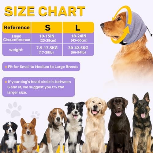 Ear Cover Wraps for Dogs Bath Grooming Drying Swimming, Dog Ear Muffs Noise Protection Winter,Adjustable Dog Calming Hoodie for Hematoma Anxiety Firework Thunder Warm Sleeping Shower Cap (LP) - Thumbnail 5